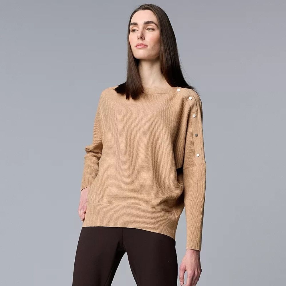 Simply Vera Vera Wang Tan Button-Accent Sweater Size Xxl